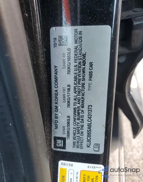 2020 Chevrolet Spark Ls из США, поврежденный, VIN KL8CB6SA6LC431373